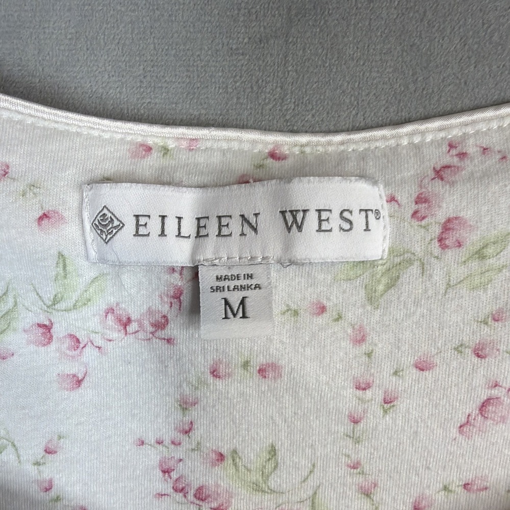 Eileen West Floral Nightgown Womens M White Pink Cottagecore Cotton Sleepwear - Picture 4 of 8